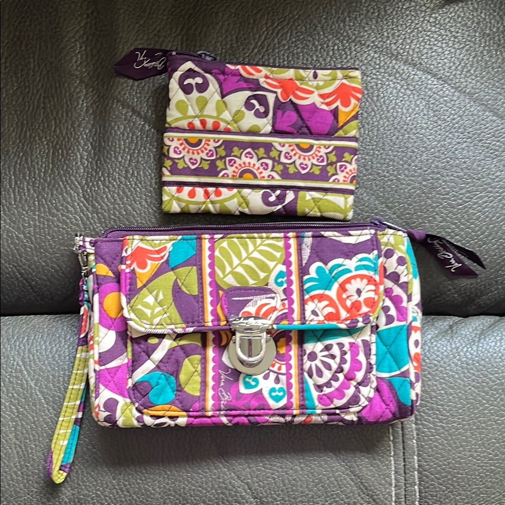 Vera Bradley Multicolor Turnlock wristlet and matching coin case